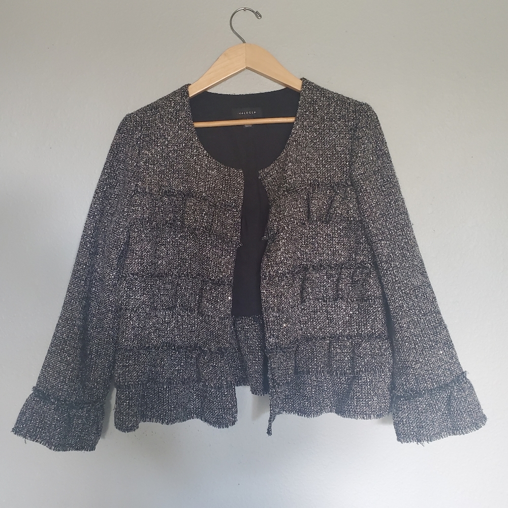 Halogen Ruffle Detail Tweed Jacket size Petite Large - Picture 10 of 13